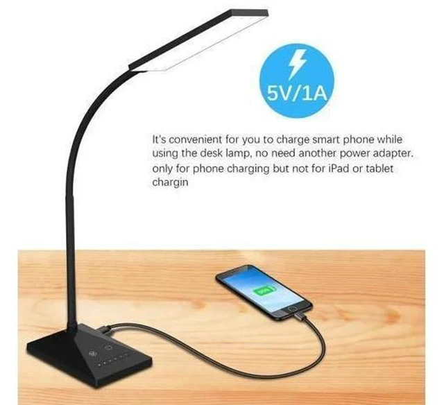 Alt view image 8 of 10 - 7 kinds of brightness dimming table lamp, eye protection reading lamp with full touch control DC 5V USB Charging Port