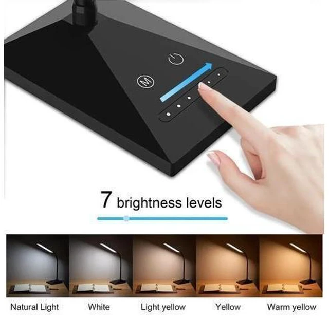 Alt view image 10 of 10 - 7 kinds of brightness dimming table lamp, eye protection reading lamp with full touch control DC 5V USB Charging Port