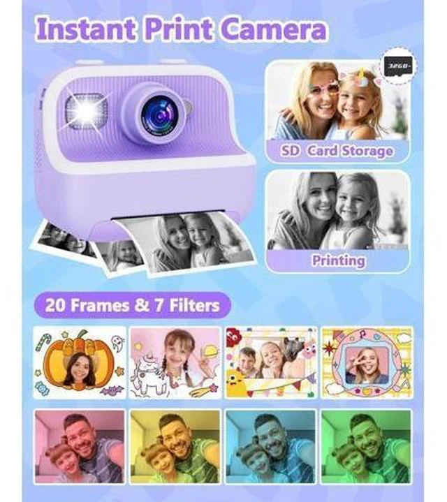 Alt view image 11 of 14 - Instant Print Camera for Kids, Christmas Birthday Gifts for Girls Boys, Kids Camera Instant Print with Dual Camera 1080P Digital Camera Toys for 4 5 6 7 8 9 10 Year Old Girl with 32GB SD Card-Purple