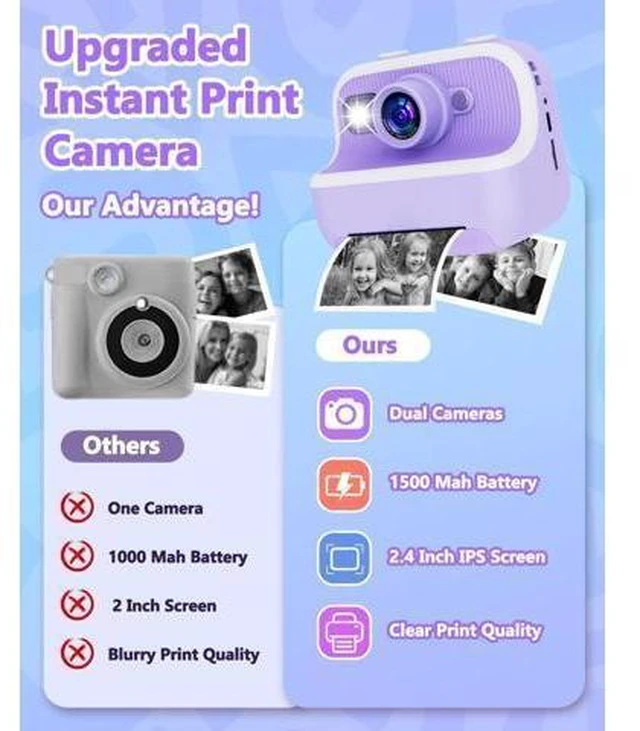Alt view image 13 of 14 - Instant Print Camera for Kids, Christmas Birthday Gifts for Girls Boys, Kids Camera Instant Print with Dual Camera 1080P Digital Camera Toys for 4 5 6 7 8 9 10 Year Old Girl with 32GB SD Card-Purple