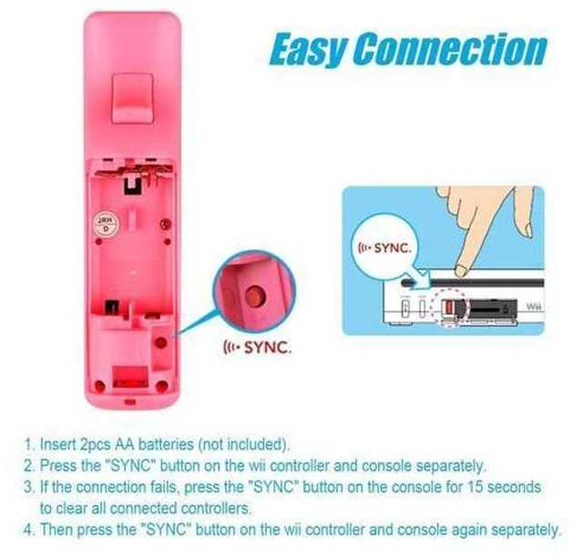 Alt view image 8 of 10 - Wii Controller 2-Pack, Wii Remote with Silicone Case and Wrist Strap, Wii/Wii U Remote, Pink and Blue