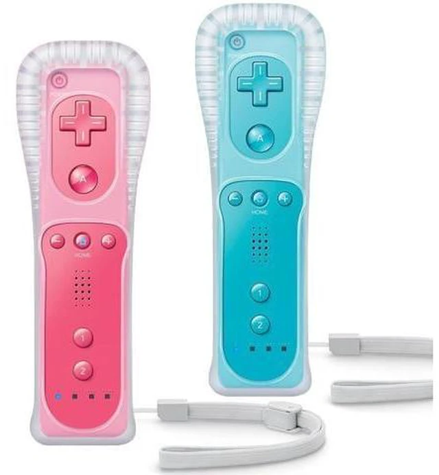 Alt view image 10 of 10 - Wii Controller 2-Pack, Wii Remote with Silicone Case and Wrist Strap, Wii/Wii U Remote, Pink and Blue