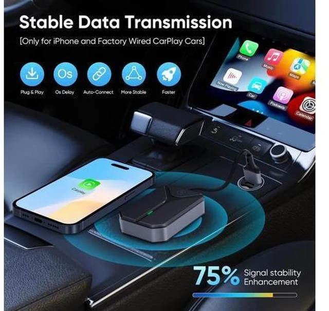 Alt view image 10 of 14 - Wireless Carplay Adapter for Apple, Easily upgrade from wired to wireless Carplay, Plug and Play Carplay dongle, No lag, Automatically connects to Carplay, Works with iPhone 6 or later/iOS10+