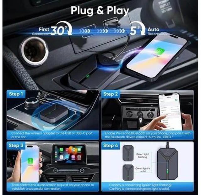 Alt view image 11 of 14 - Wireless Carplay Adapter for Apple, Easily upgrade from wired to wireless Carplay, Plug and Play Carplay dongle, No lag, Automatically connects to Carplay, Works with iPhone 6 or later/iOS10+