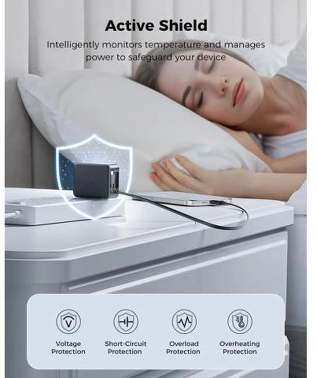 Alt view image 13 of 14 - 62W Retractable Wall Charger with Dual Cables, 3-Port USB Charger Block, 35W iPhone Charger Fast Charging for iPhone 16/15/14/13/12/11 Series, Tablets, LG, Samsung, and more!
