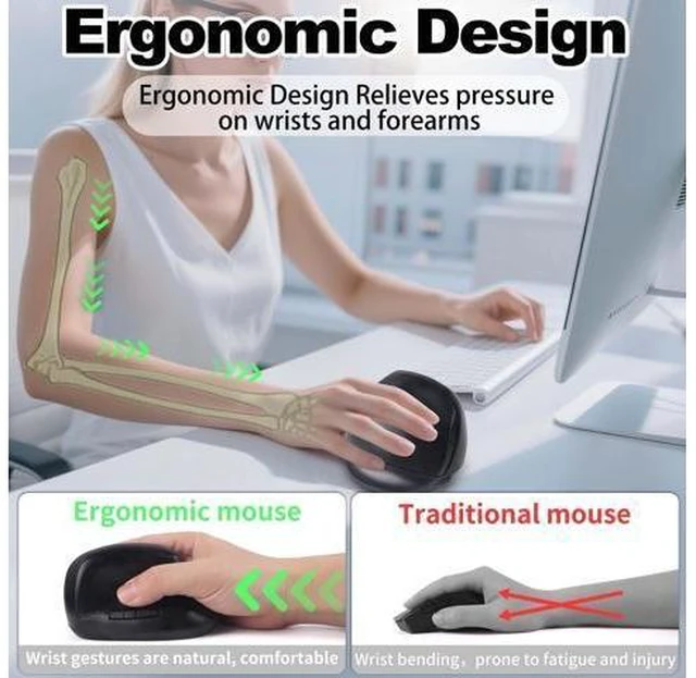 Alt view image 8 of 10 - Wireless Ergonomic Bluetooth Mouse, Vertical Dual Mode Rechargeable Silent Portable Optical Mice, with USB Receiver for PC/Laptop/Tablet, Office Worker Teacher Student Gift,Reduce Wrist PainBlack