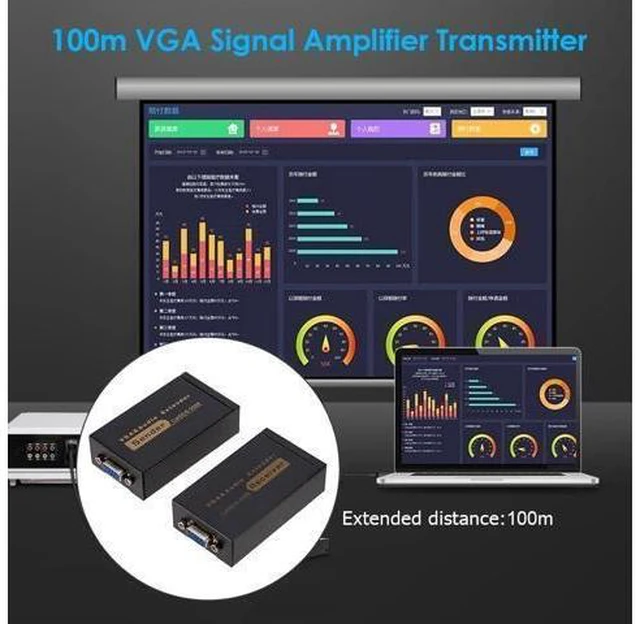 Alt view image 9 of 10 - 100M 328ft VGA Video Audio Extender Over Single RJ45 CAT5e/6 1080P Network Extension adpater Lightning protection