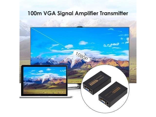 Alt view image 8 of 10 - 100M 328ft VGA Video Audio Extender Over Single RJ45 CAT5e/6 1080P Network Extension adpater Lightning protection