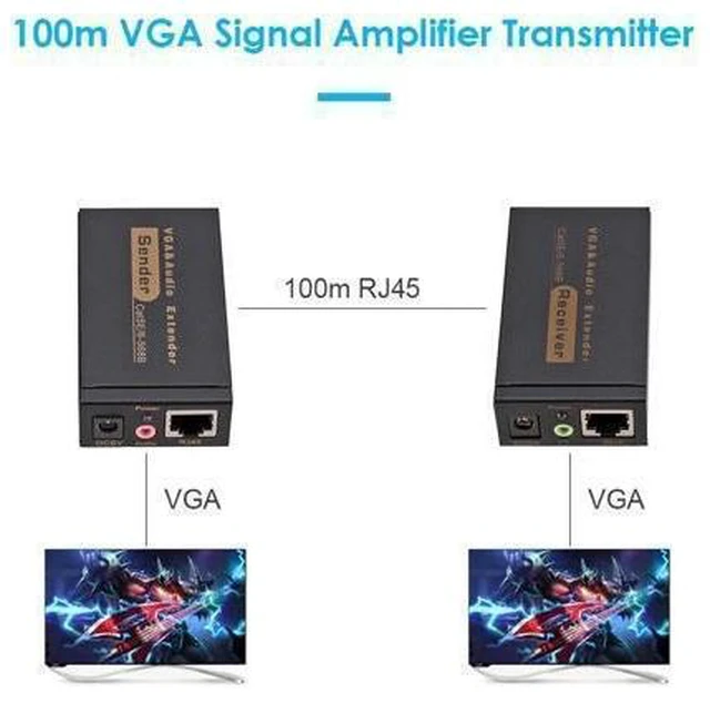 Alt view image 10 of 10 - 100M 328ft VGA Video Audio Extender Over Single RJ45 CAT5e/6 1080P Network Extension adpater Lightning protection