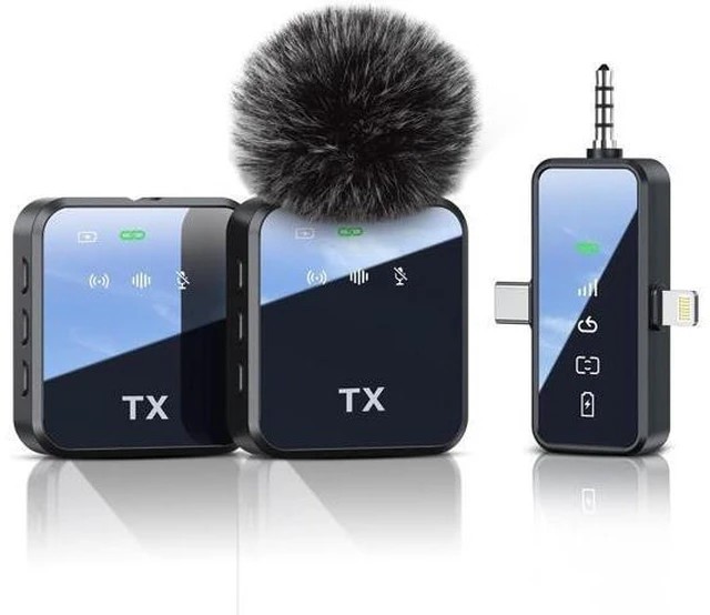 Alt view image 8 of 14 - 3-in-1 Microphone for iPhone/Android/Camera, Wireless Lavalier Microphone, 328 ft. Transmission, 18 Hour Battery Life, Mini Microphone for Recording Interviews, Video Blogging, YouTube, Tiktok