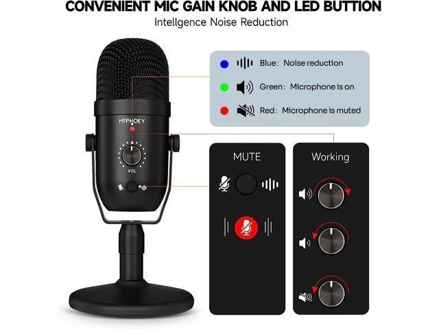 Alt view image 12 of 12 - Podcast Microphone for Phone, Professional USB Microphone forTikTok/PC/Pad/PS4/i*O*S/Android,Computer Mic with Noise Cancelling,Asmr Microphone Plug and Play for Streaming,Podcast,Gaming