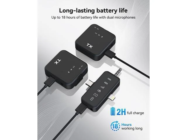 Alt view image 10 of 14 - 3-in-1 Microphone for iPhone/Android/Camera, Wireless Lavalier Microphone, 328 ft. Transmission, 18 Hour Battery Life, Mini Microphone for Recording Interviews, Video Blogging, YouTube, Tiktok