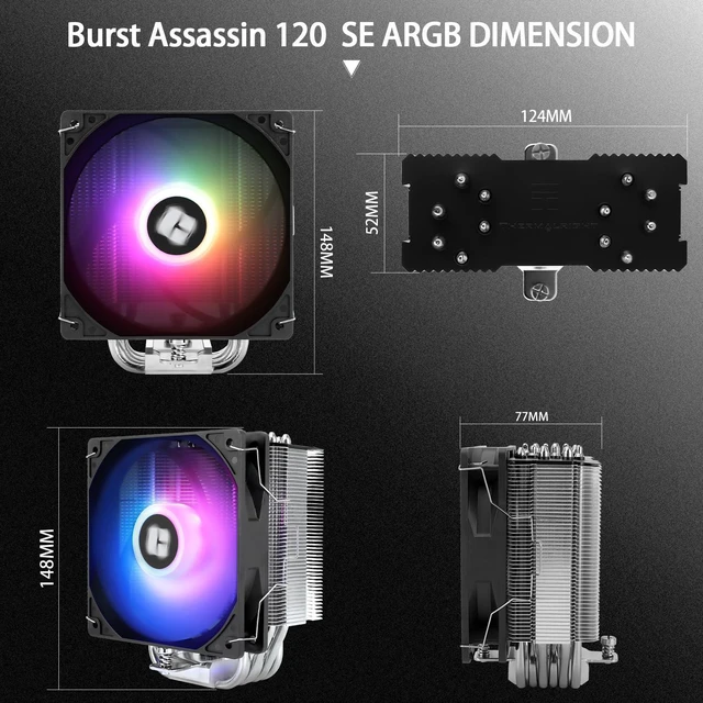 Alt view image 14 of 14 - Burst Assassin 120 SE ARGB CPU Cooler, 6 Heat Pipes Heatsink Cooler, 12cm PWM Fan CPU Air Cooler, AGHP Technology, for Intel LGA1851/1700/115X/1200