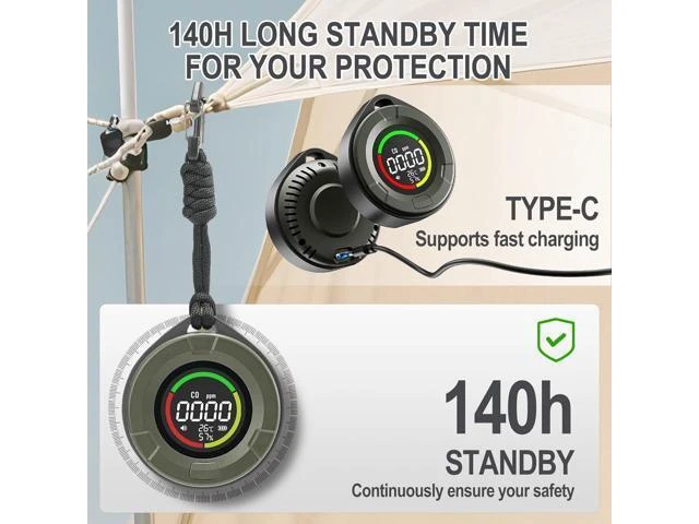 Alt view image 12 of 14 - 3-in-1 Portable Carbon Monoxide Detector with Temperature/Humidity Sensor, 140-Hour Standby Time, Rechargeable Carbon Monoxide Monitor with Magnetic Back, Ideal for Home, Camping, Travel, and RV Use