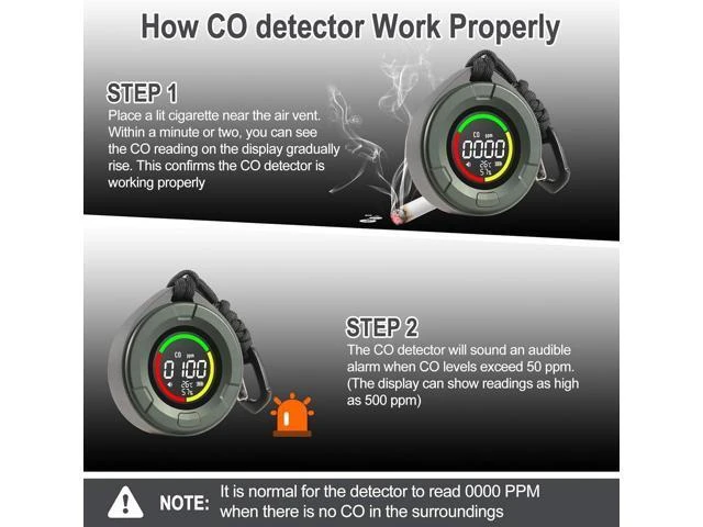 Alt view image 13 of 14 - 3-in-1 Portable Carbon Monoxide Detector with Temperature/Humidity Sensor, 140-Hour Standby Time, Rechargeable Carbon Monoxide Monitor with Magnetic Back, Ideal for Home, Camping, Travel, and RV Use