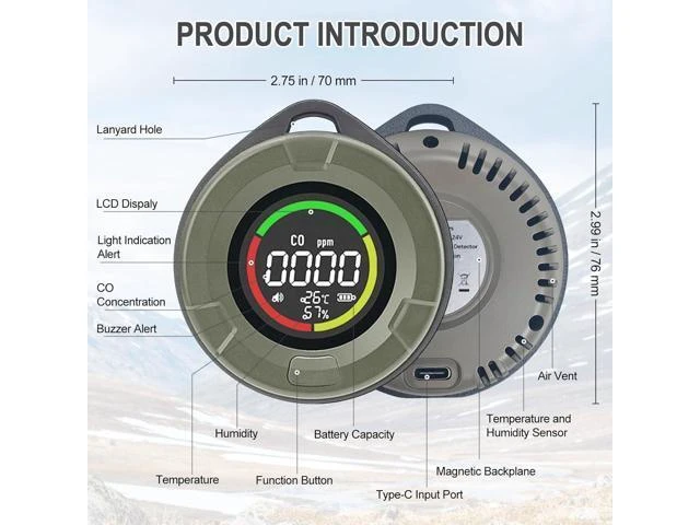 Alt view image 14 of 14 - 3-in-1 Portable Carbon Monoxide Detector with Temperature/Humidity Sensor, 140-Hour Standby Time, Rechargeable Carbon Monoxide Monitor with Magnetic Back, Ideal for Home, Camping, Travel, and RV Use