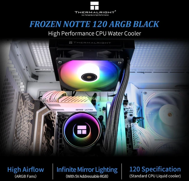 Alt view image 10 of 14 - Frozen Notte 120 ARGB Black Liquid CPU Cooler, 120mm PWM Fan with ARGB-Up to 2000RPM Speed, for AMD/AM4/AM5, Intel LGA1150/1151/1200/1700/1851,Black