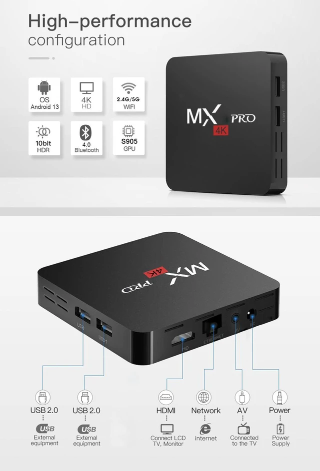 Alt view image 12 of 14 - 4K Android TV Box 13.0 - Amlogic S905 Streaming Device with Dual WiFi , 1GB+8GB Smart Media Player for Home Entertainment, Supports HDR10+ Dolby