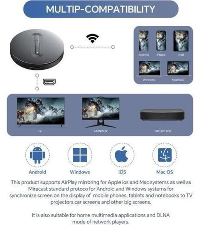 Alt view image 13 of 14 - Wireless HDMI Display Dongle Adapter - Miracast Dongle, DLNA, AirPlay - Plug & Play Video/Audio Streaming from Laptop, PC, Smartphone to HDTV, Projector, Monitor