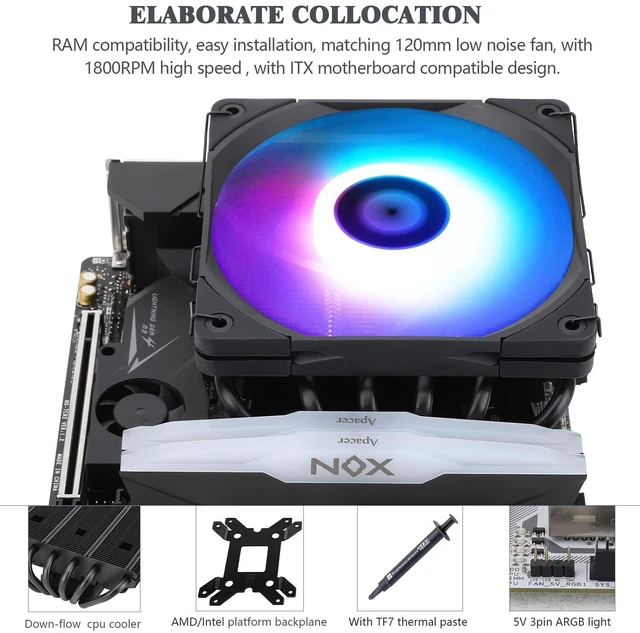 Alt view image 12 of 14 - AXP-120-X67 Black ARGB Low Profile CPU Air Cooler with Quite 120mm TL-C12015B-S Low Profile PWM Fan, 6 Heat Pipes, 67mm Height, for AMD AM4/Intel LGA 1700/1150/1151/1851/1200/2011/2066