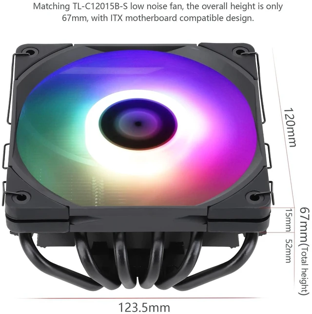 Alt view image 13 of 14 - AXP-120-X67 Black ARGB Low Profile CPU Air Cooler with Quite 120mm TL-C12015B-S Low Profile PWM Fan, 6 Heat Pipes, 67mm Height, for AMD AM4/Intel LGA 1700/1150/1151/1851/1200/2011/2066