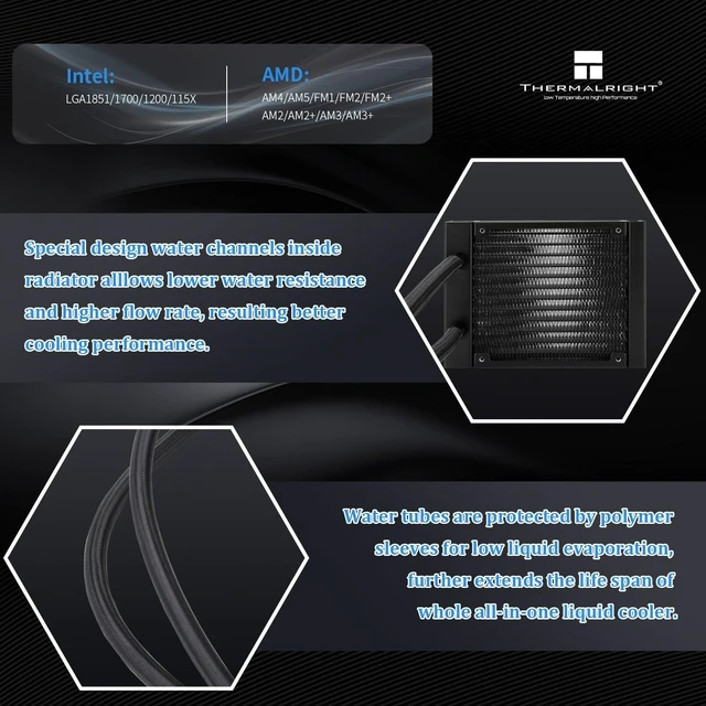Alt view image 11 of 14 - Frozen Notte 120 ARGB Black Liquid CPU Cooler, 120mm PWM Fan with ARGB-Up to 2000RPM Speed, for AMD/AM4/AM5, Intel LGA1150/1151/1200/1700/1851,Black