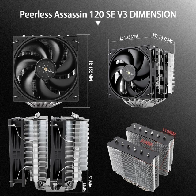 Alt view image 14 of 14 - Peerless Assassin 120 SE V3 CPU Cooler, 6-heatpipe AGHP Technology, Dual 120mm PWM Fans, 2000 RPM Speed, PA120SE 3rd Generation Compatible with AM5/Intel LGA 1700/1851/115X/1200 sockets