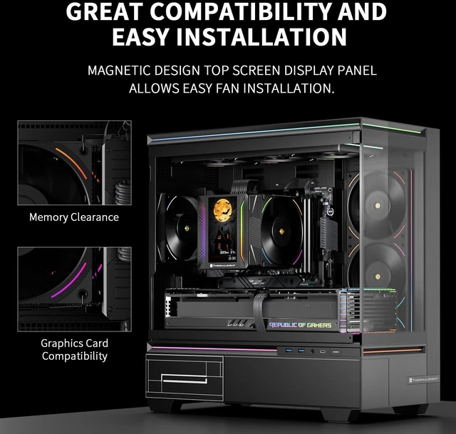 Alt view image 11 of 14 - Peerless Assassin 120 Vision MAX ARGB Black CPU Air Cooler, Twin Tower Radiator 2150RPM,480x854 Resolving Power IPS Screen with 5,Computer Cooler for Intel lga1851/1700/115x,AM4/AM5