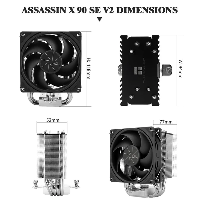 Alt view image 12 of 12 - Assassin X 90 SE V2 CPU Air Cooler, 2200RPM Speed,4 Heat Pipes, 92mm PWM Quiet Fan CPU Cooler, 118mm High,for AMD AM4 AM5/Intel 1700/1150/1151/1200, CPU PC Cooling