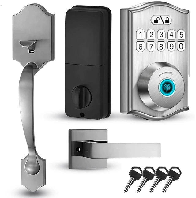 Main image of Miko i9 Keypad Door Lock with Handle Set Fingerprint Keyless Entry Front Door Lock, Electronic Deadbolt with Lever Handle for Exterior Door, Auto-Lock, 100 Fingerprints and Codes