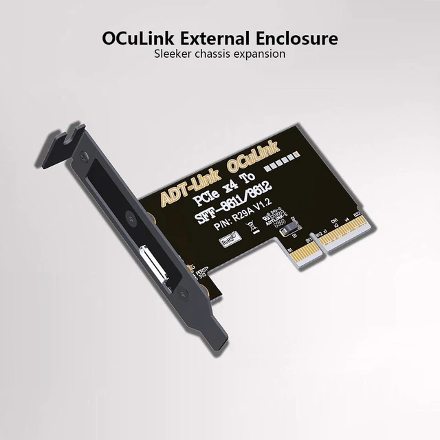 Alt view image 8 of 12 - ADT-R29A PCIe4.0 x4 to SFF-8611/8612 OCuLink Adapter Card 64Gbps with Half and Full Height Baffle Support Chassis External