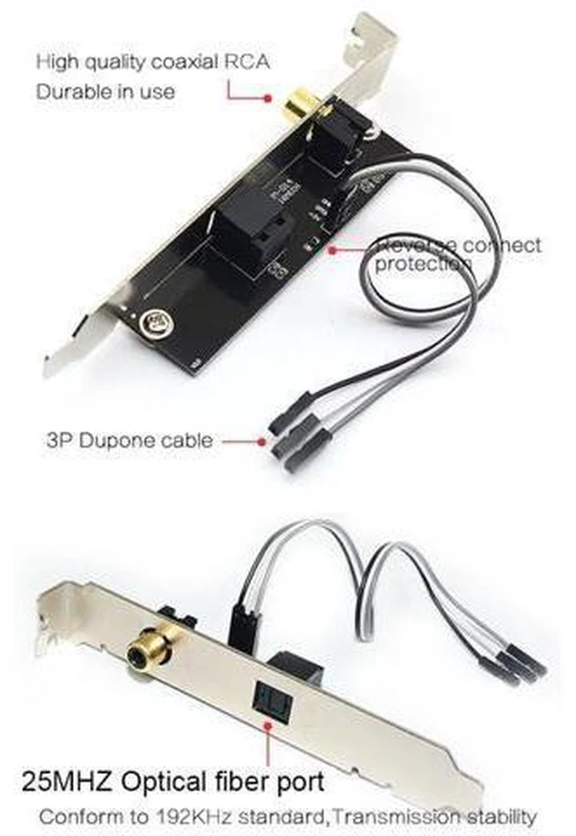 Alt view image 8 of 12 - 24Bit 192KHz Daughter Card SPDIF Optical Fiber Coaxial Digital Sound Card Baffle Black