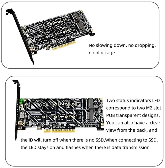 Alt view image 9 of 14 - PCIe 5.0 x8 to Dual M.2 M Key SSD Adapter Card Compatible with 2X Full x4 Lane NVMe 2230/2242/2260/2280/22110 SSD, RAID Ready, PCIe 5.0/4.0/3.0 Compatible