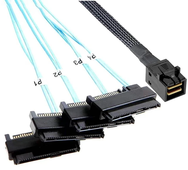 Alt view image 10 of 12 - MINI SAS HD SFF-8643 to SAS SFF-8482 2-in-1 29P Breakout Cable, 12Gbps High-Speed for SAS HDD/SSD, 30AWG for Server Storage (1, 0, Meters)
