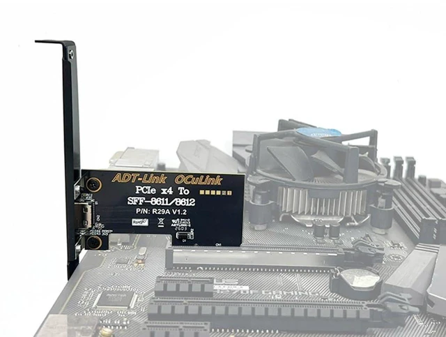 Alt view image 12 of 12 - ADT-R29A PCIe4.0 x4 to SFF-8611/8612 OCuLink Adapter Card 64Gbps with Half and Full Height Baffle Support Chassis External