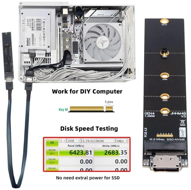 Alt view image 11 of 14 - M.2 to Oculink Adapter,Oculink SFF-8611/8612 to PCIe NVME/AHCI SSD M-Key Adapter 22110mm for Mini-PC,Desktop-PC