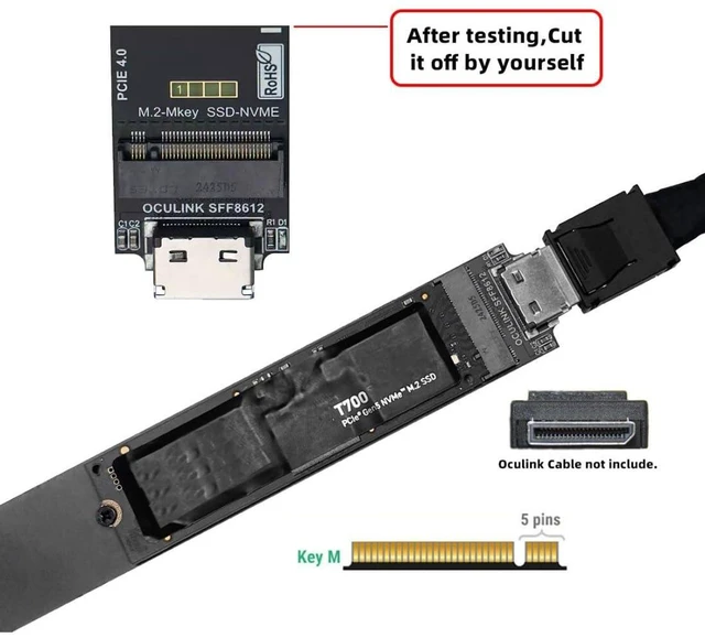 Alt view image 13 of 14 - M.2 to Oculink Adapter,Oculink SFF-8611/8612 to PCIe NVME/AHCI SSD M-Key Adapter 22110mm for Mini-PC,Desktop-PC