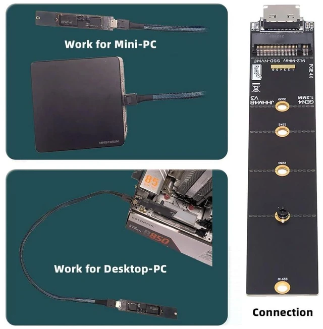 Alt view image 12 of 14 - M.2 to Oculink Adapter,Oculink SFF-8611/8612 to PCIe NVME/AHCI SSD M-Key Adapter 22110mm for Mini-PC,Desktop-PC