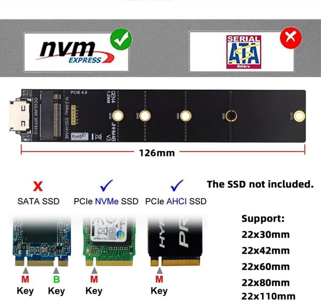 Alt view image 14 of 14 - M.2 to Oculink Adapter,Oculink SFF-8611/8612 to PCIe NVME/AHCI SSD M-Key Adapter 22110mm for Mini-PC,Desktop-PC