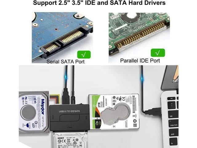 Alt view image 11 of 14 - USB 3.0 to IDE and SATA Converter External Hard Drive Adapter Kit for Universal 2.5/3.5 HDD/SSD Hard Drive Disk, Included 12V/2A Power Adapter