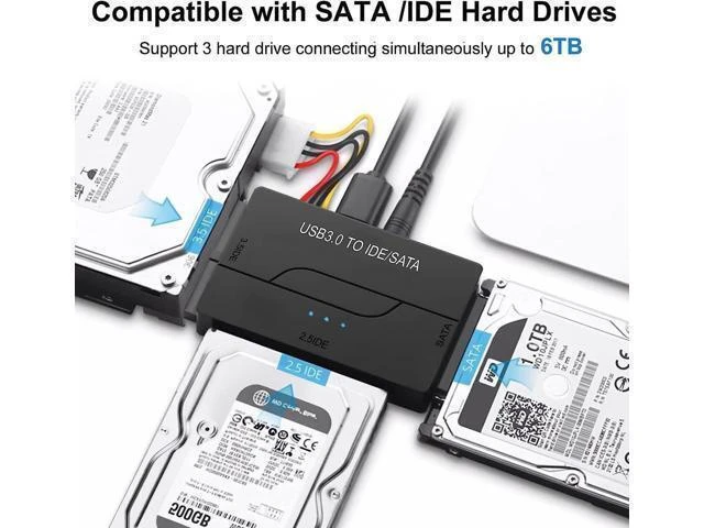 Alt view image 14 of 14 - USB 3.0 to IDE and SATA Converter External Hard Drive Adapter Kit for Universal 2.5/3.5 HDD/SSD Hard Drive Disk, Included 12V/2A Power Adapter