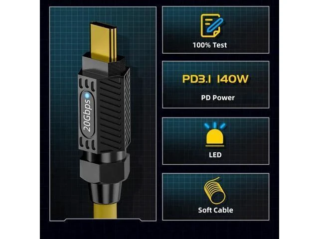 Alt view image 13 of 14 - 1.0M Ultra Soft High Flex USB-C USB4 Cable 20Gbps 140W 8K for Gaming Keyboard Mouse Type-C Male to Male Cable Power & Data