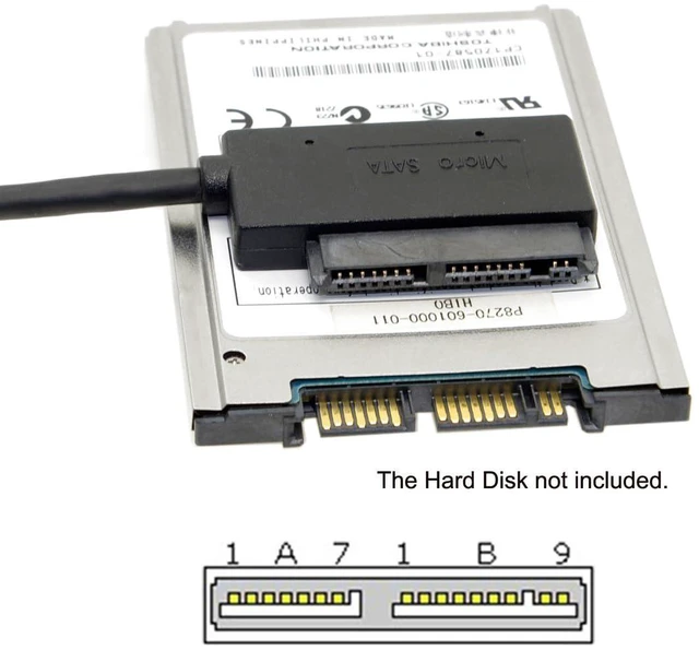 Alt view image 13 of 14 - USB 3.0 Type-A to SATA 7+9 16Pin Micro SATA 1.8inch Solide Disk Drive SSD Adapter Cable 5Gbps 90 Degree Angled Connector