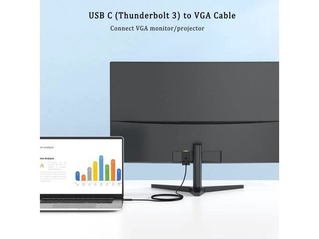 Alt view image 11 of 14 - USB-C to VGA Cable 1.8M (6Ft) Thunderbolt3 Type-C to VGA Cable Adapter Male-to-Male For Projector Monitor Laptop Smartphone