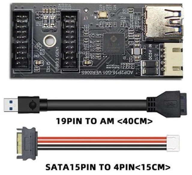 Alt view image 8 of 12 - USB 3.0 19/20Pin 1 to 2 USB 3.0 19/20Pin HUB Port Multiplier PCBA Adapter with SATA Power Cable