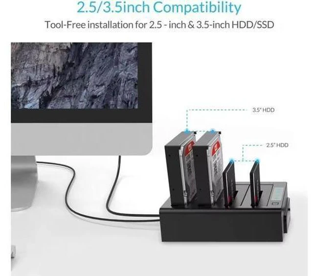 Alt view image 9 of 10 - External Hard 4-Bay Docking Station USB 3.0 to SATA Supports 2.5/3.5in HDD/SSD Data 5Gbps High Speed