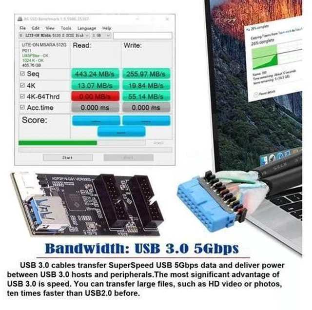 Alt view image 11 of 12 - USB 3.0 19/20Pin 1 to 2 USB 3.0 19/20Pin HUB Port Multiplier PCBA Adapter with SATA Power Cable