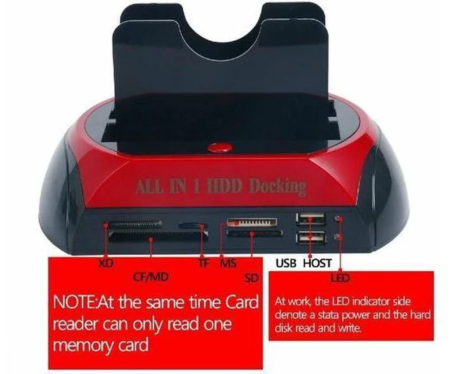 Alt view image 12 of 14 - Hard Drive Docking Station For SATA and IDE, USB to 2.5/3.5 Inch SATA IDE Dual Bay External Enclosure, All in 1 Card Reader XD/TF/MS/CF/ SD Card, USB Hub Function. for 2.5" 3.5" IDE SATA I/II/III HDD