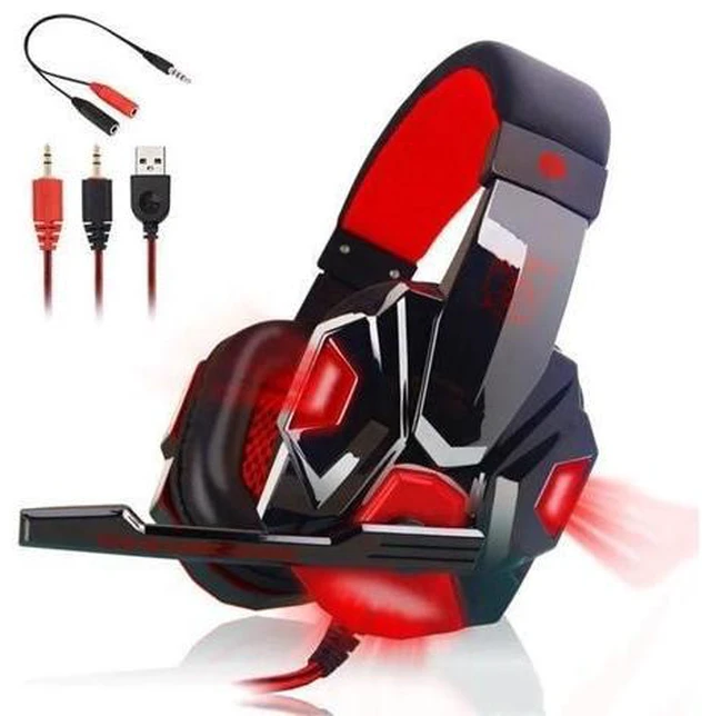 Alt view image 12 of 12 - Gaming Big Headphones with Light Mic Stereo Earphones Deep Bass for PC Computer Gamer Laptop PS4 Games audifonos gamer