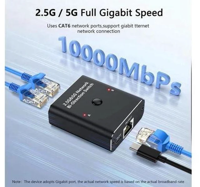Alt view image 9 of 14 - 2.5G/5G Gigabit RJ45 Network Ethernet Adapter Switch, Ethernet Selector LAN Ethernet Splitter Adapter with USB Power Cable Suitable Super Cat5,Cat5e,Cat6,Cat7, Cat8